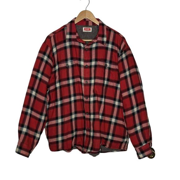 Wrangler unisex red plaid fleece lined flannel shirt shacket jacket size XL - Picture 1 of 9